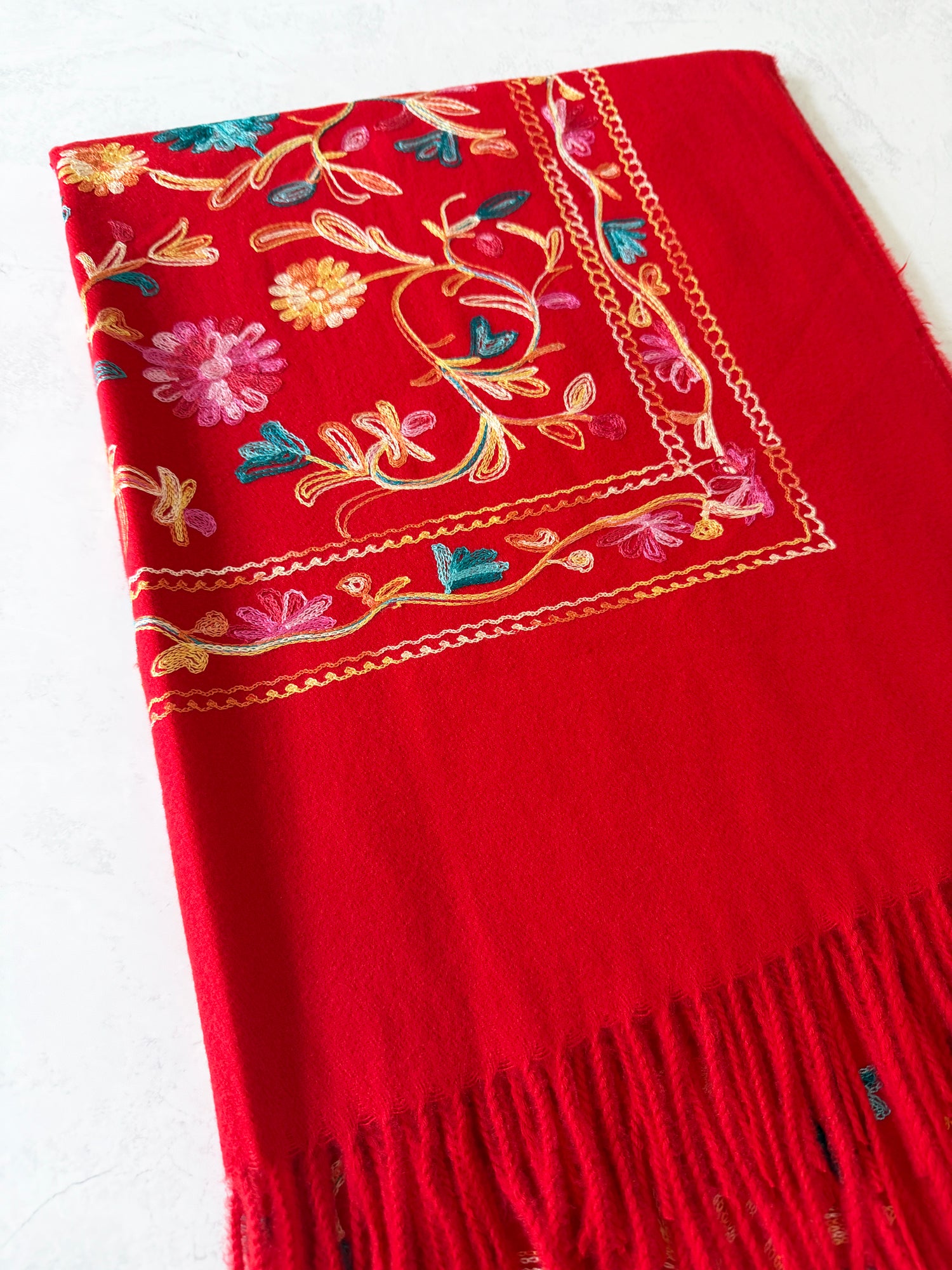 LARGE RED FLOWER PRINT CASHMERE COTTON BLEND WINTER SHAWL BLANKET SCARF