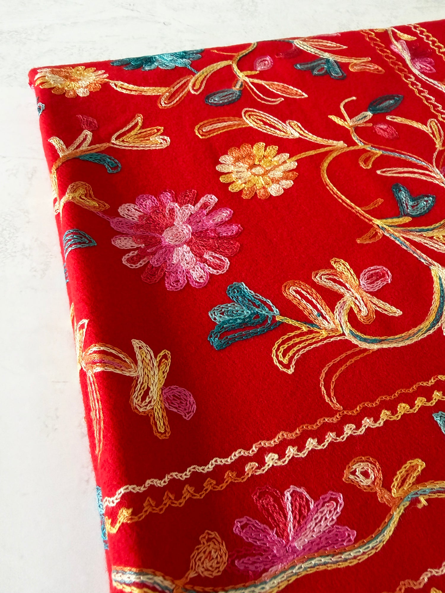 LARGE RED FLOWER PRINT CASHMERE COTTON BLEND WINTER SHAWL BLANKET SCARF