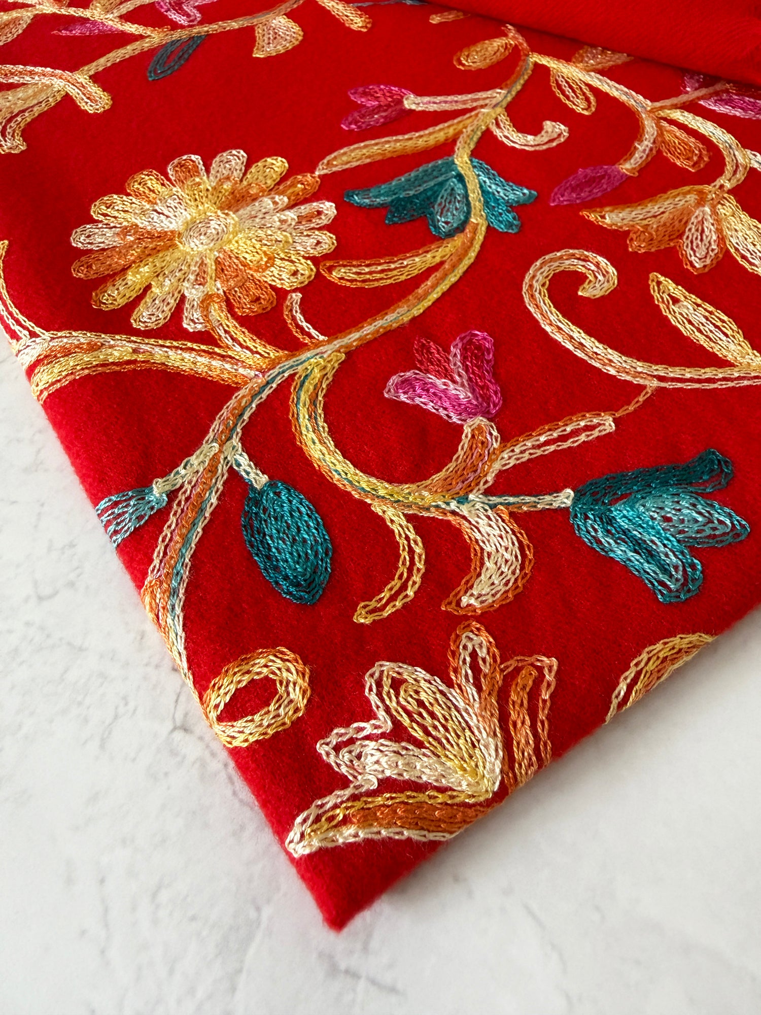 LARGE RED FLOWER PRINT CASHMERE COTTON BLEND WINTER SHAWL BLANKET SCARF