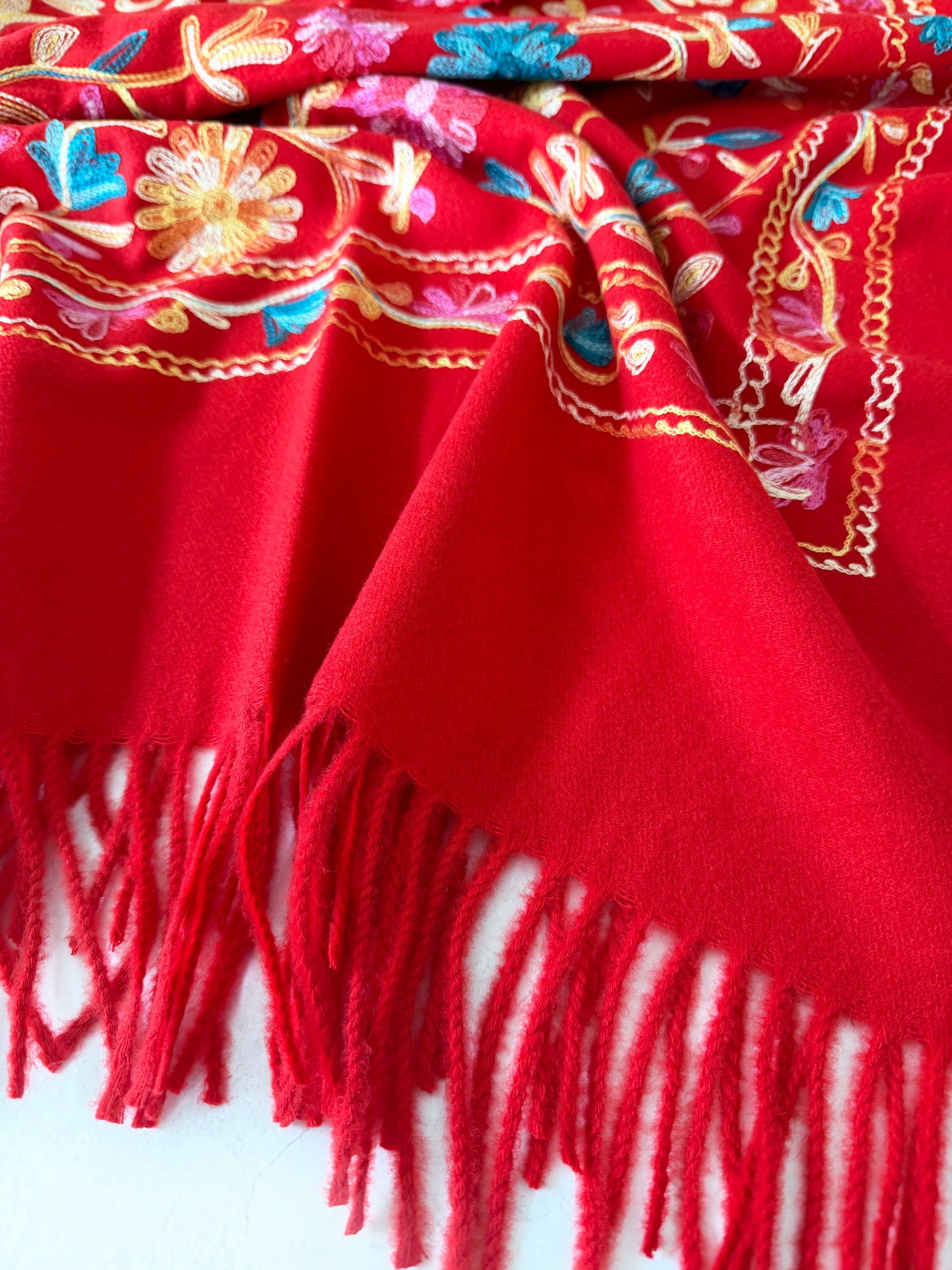 LARGE RED FLOWER PRINT CASHMERE COTTON BLEND WINTER SHAWL BLANKET SCARF