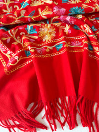 LARGE RED FLOWER PRINT CASHMERE COTTON BLEND WINTER SHAWL BLANKET SCARF