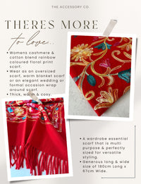 LARGE RED FLOWER PRINT CASHMERE COTTON BLEND WINTER SHAWL BLANKET SCARF