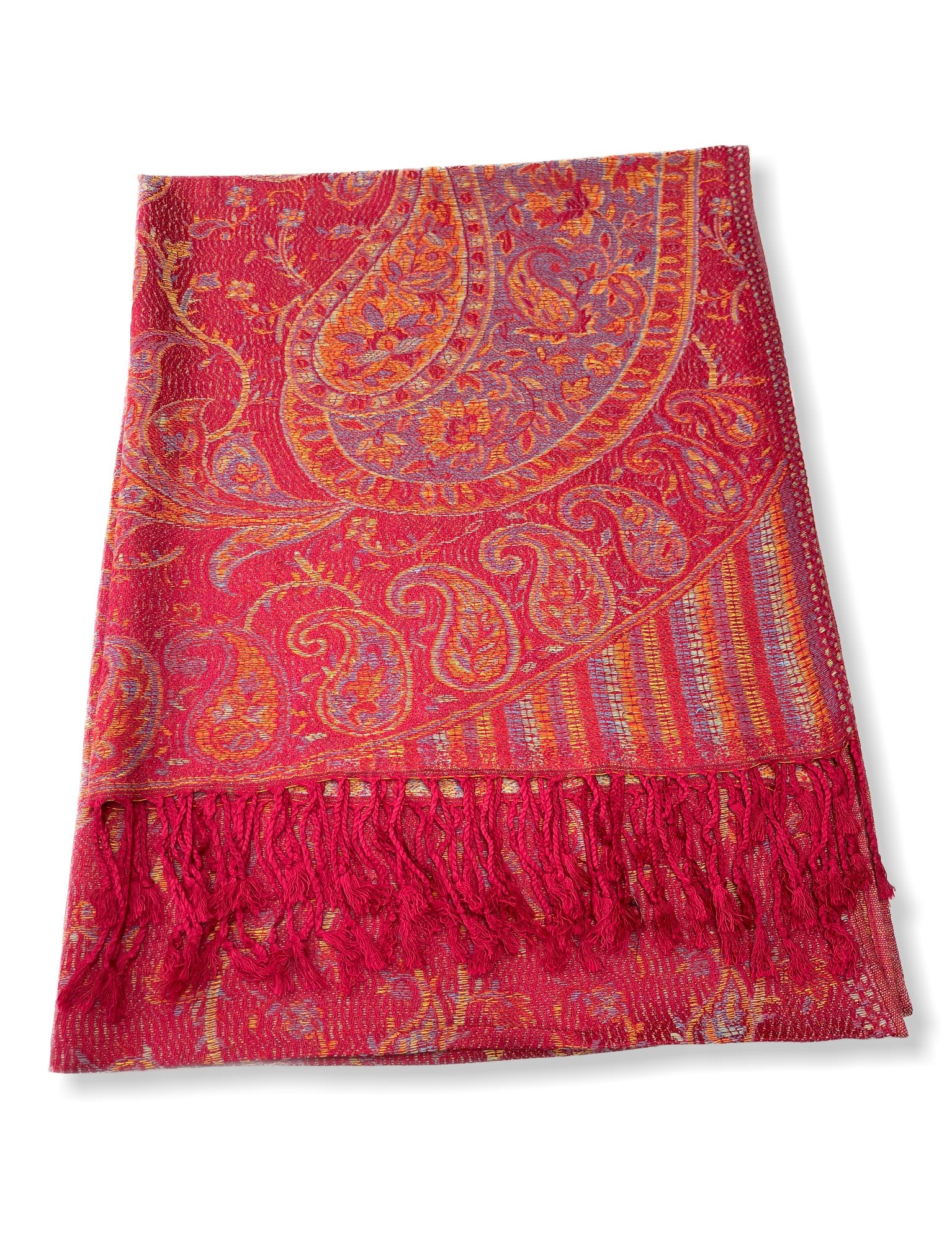 LARGE RED MULTI COLOUR PAISLEY PASHMINA SHAWL SCARF WRAP