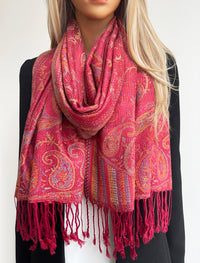 LARGE RED MULTI COLOUR PAISLEY PASHMINA SHAWL SCARF WRAP