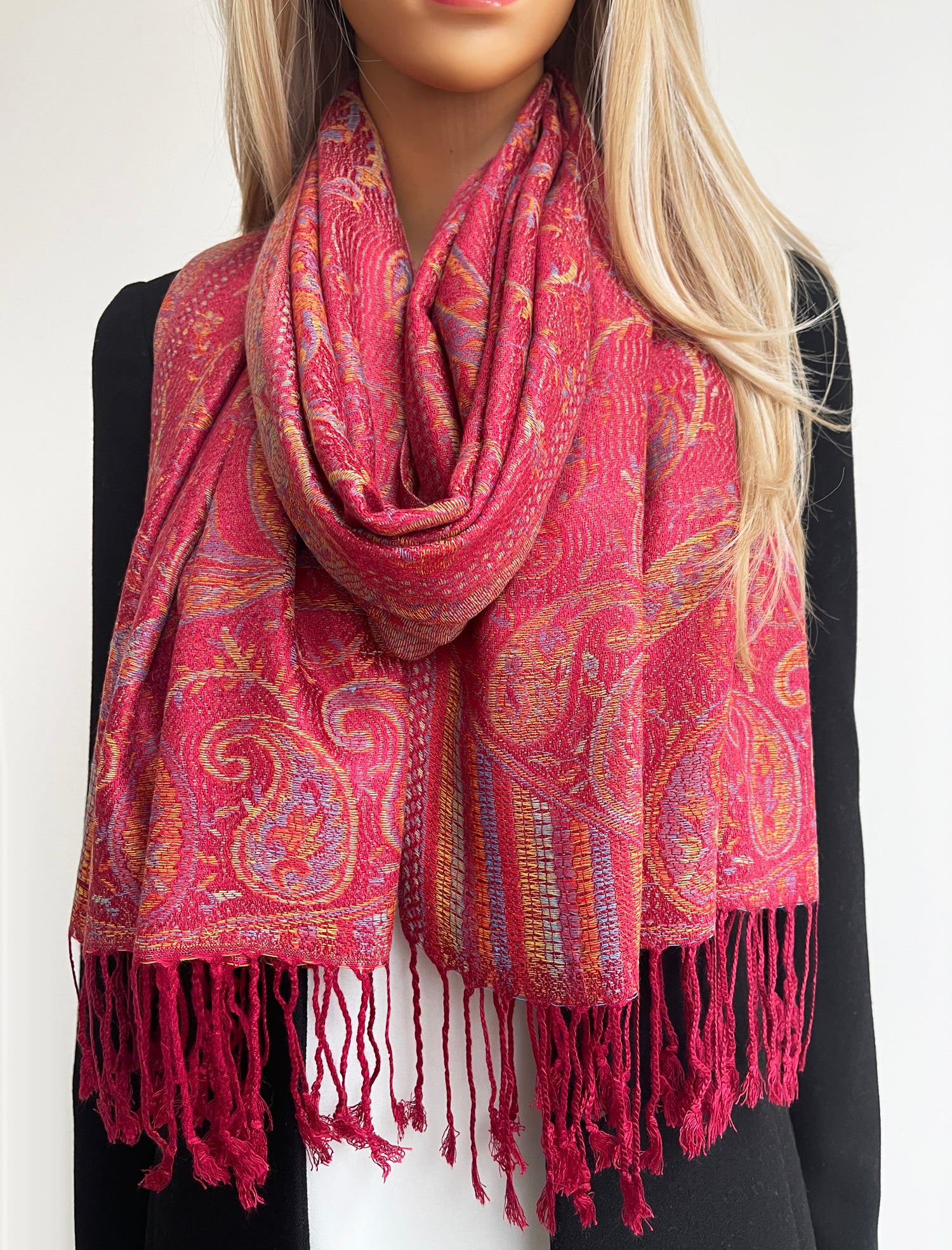 LARGE RED MULTI COLOUR PAISLEY PASHMINA SHAWL SCARF WRAP