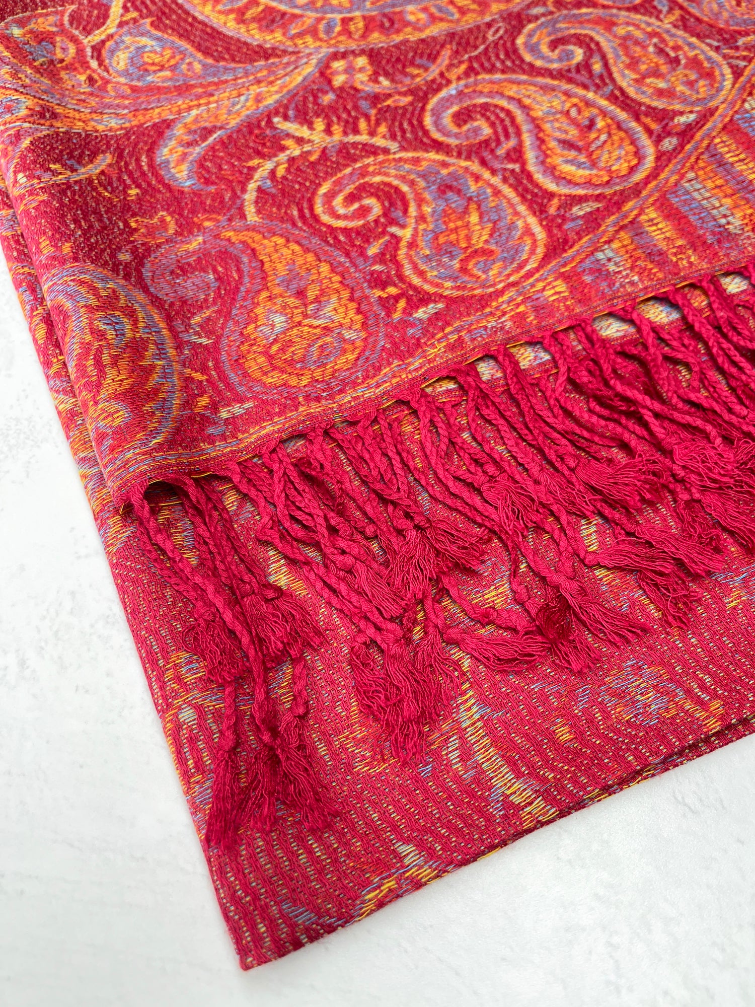 LARGE RED MULTI COLOUR PAISLEY PASHMINA SHAWL SCARF WRAP