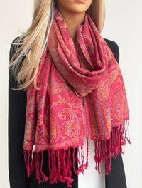LARGE RED MULTI COLOUR PAISLEY PASHMINA SHAWL SCARF WRAP