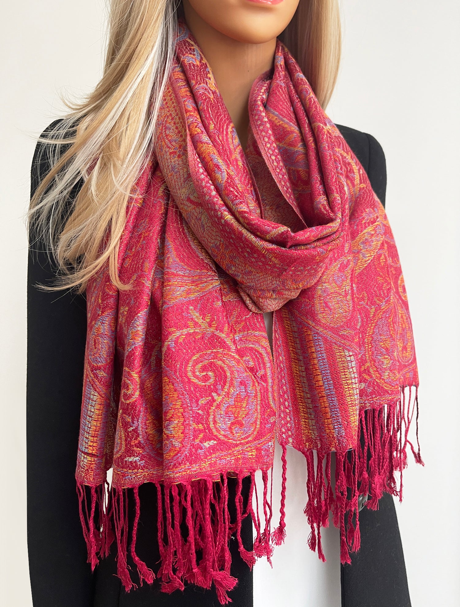 LARGE RED MULTI COLOUR PAISLEY PASHMINA SHAWL SCARF WRAP