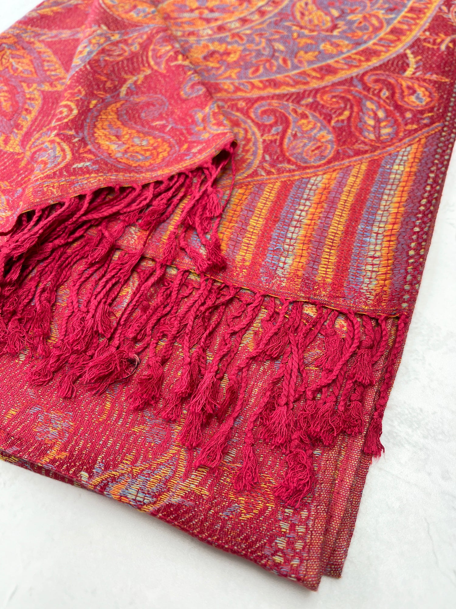 LARGE RED MULTI COLOUR PAISLEY PASHMINA SHAWL SCARF WRAP