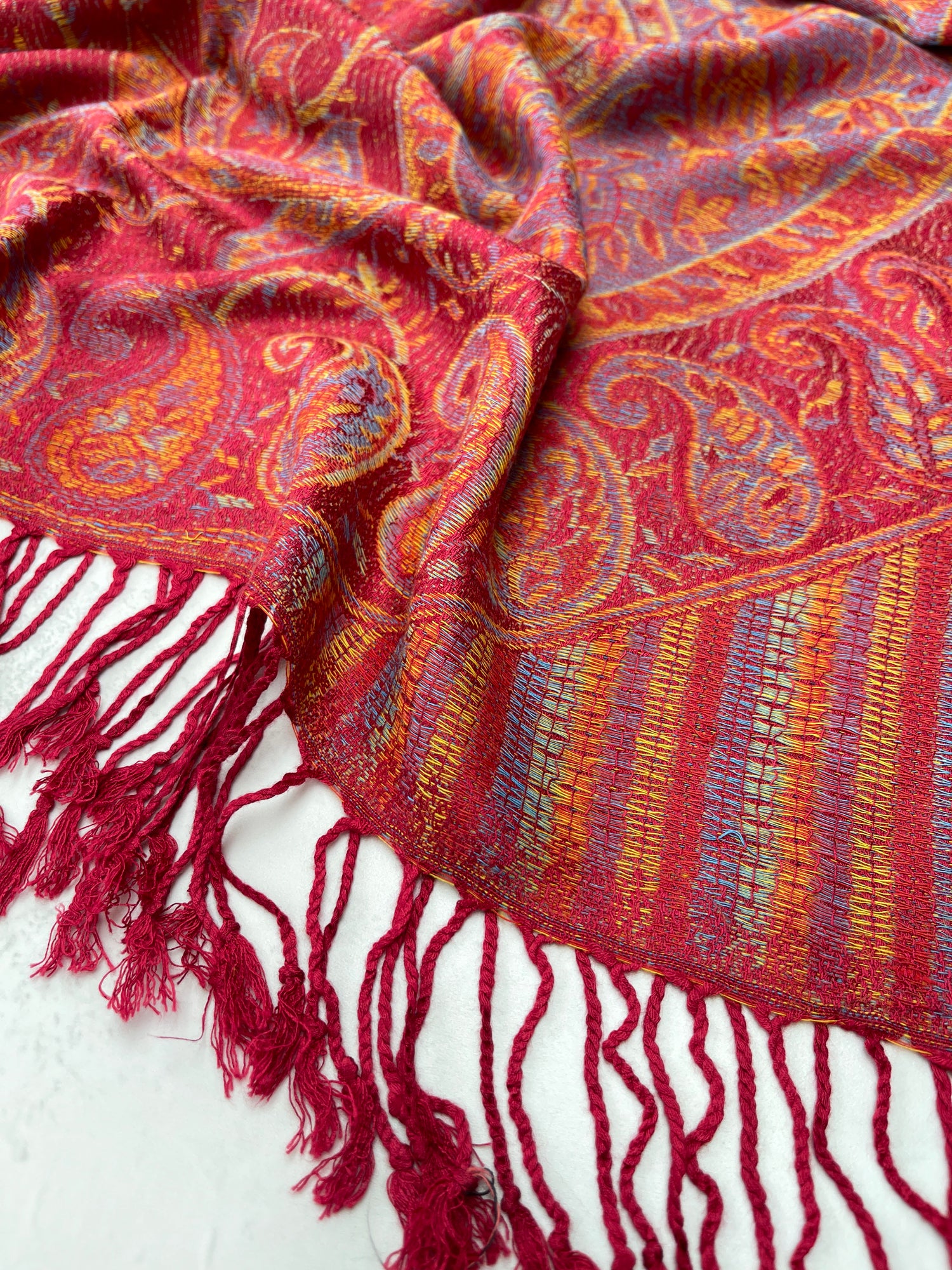 LARGE RED MULTI COLOUR PAISLEY PASHMINA SHAWL SCARF WRAP