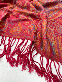 LARGE RED MULTI COLOUR PAISLEY PASHMINA SHAWL SCARF WRAP