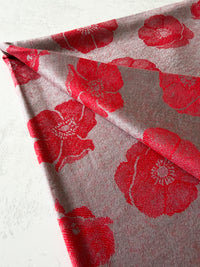 LARGE REVERSIBLE GREY AND RED POPPY PASHMINA SHAWL SCARF - A-SHU.CO.UK