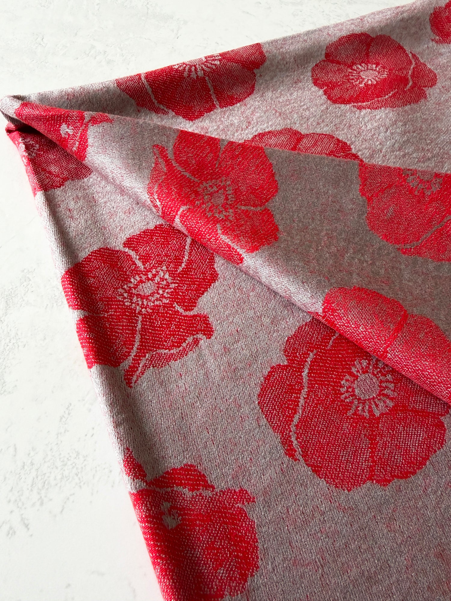 LARGE REVERSIBLE GREY AND RED POPPY PASHMINA SHAWL SCARF - A-SHU.CO.UK