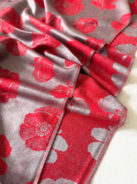 LARGE REVERSIBLE GREY AND RED POPPY PASHMINA SHAWL SCARF - A-SHU.CO.UK