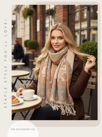 LARGE REVERSIBLE PEACH PAISLEY & FLORAL WINTER SHAWL BLANKET SCARF