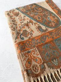 LARGE REVERSIBLE PEACH PAISLEY & FLORAL WINTER SHAWL BLANKET SCARF