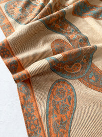 LARGE REVERSIBLE PEACH PAISLEY & FLORAL WINTER SHAWL BLANKET SCARF
