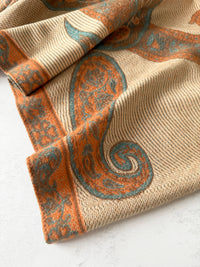 LARGE REVERSIBLE PEACH PAISLEY & FLORAL WINTER SHAWL BLANKET SCARF