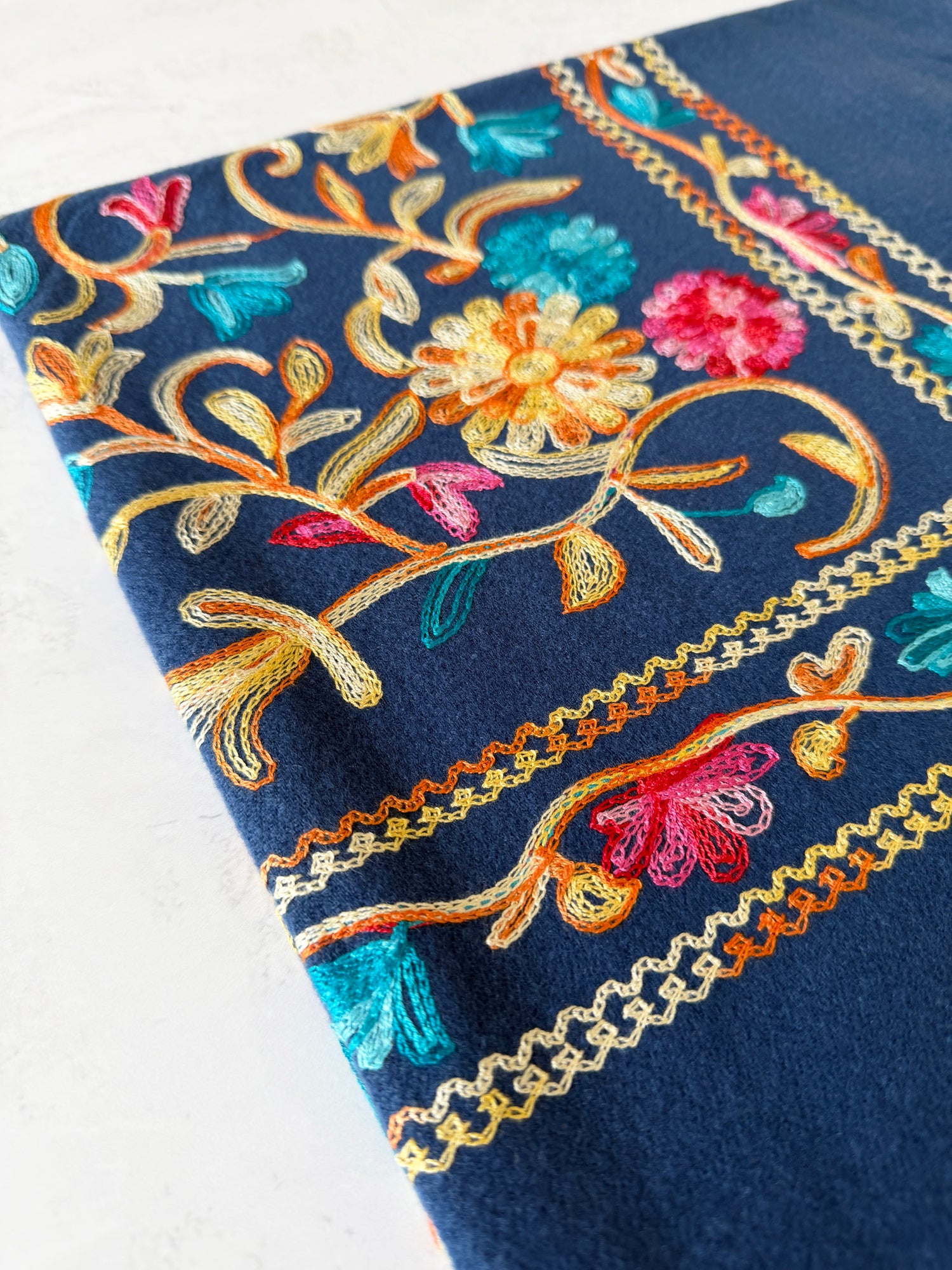 LARGE ROYAL BLUE FLOWER PRINT CASHMERE COTTON BLEND WINTER SHAWL BLANKET SCARF