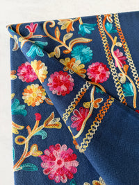 LARGE ROYAL BLUE FLOWER PRINT CASHMERE COTTON BLEND WINTER SHAWL BLANKET SCARF