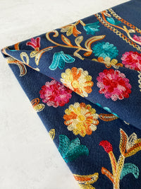 LARGE ROYAL BLUE FLOWER PRINT CASHMERE COTTON BLEND WINTER SHAWL BLANKET SCARF