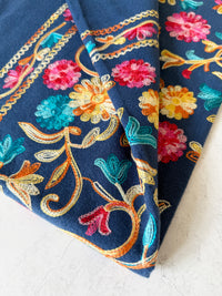LARGE ROYAL BLUE FLOWER PRINT CASHMERE COTTON BLEND WINTER SHAWL BLANKET SCARF