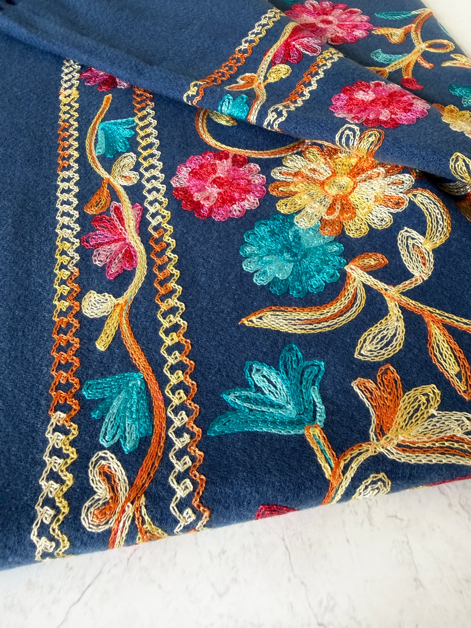 LARGE ROYAL BLUE FLOWER PRINT CASHMERE COTTON BLEND WINTER SHAWL BLANKET SCARF