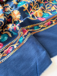 LARGE ROYAL BLUE FLOWER PRINT CASHMERE COTTON BLEND WINTER SHAWL BLANKET SCARF