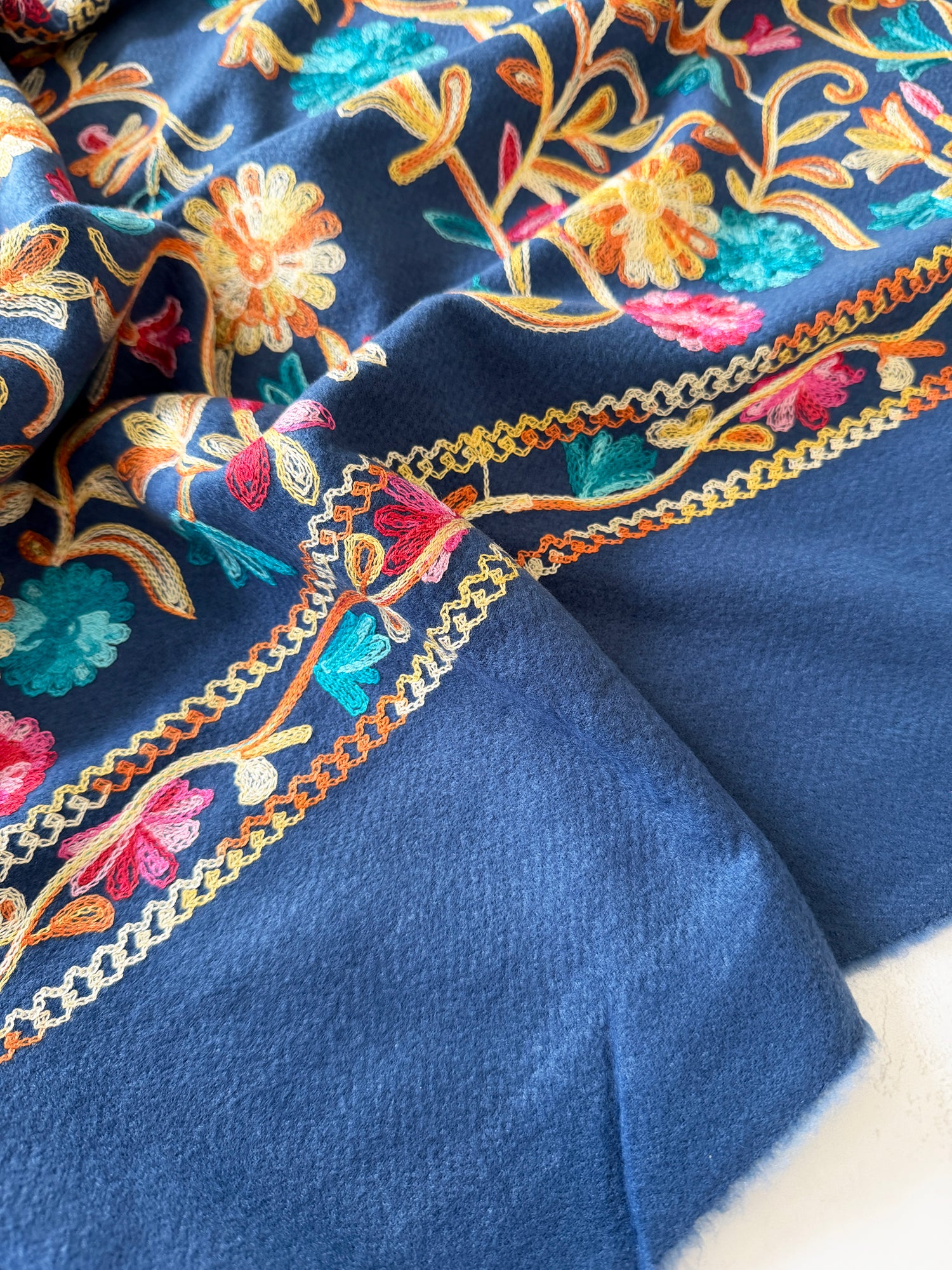 LARGE ROYAL BLUE FLOWER PRINT CASHMERE COTTON BLEND WINTER SHAWL BLANKET SCARF