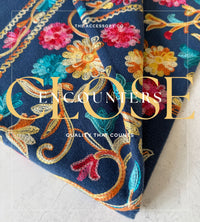 LARGE ROYAL BLUE FLOWER PRINT CASHMERE COTTON BLEND WINTER SHAWL BLANKET SCARF