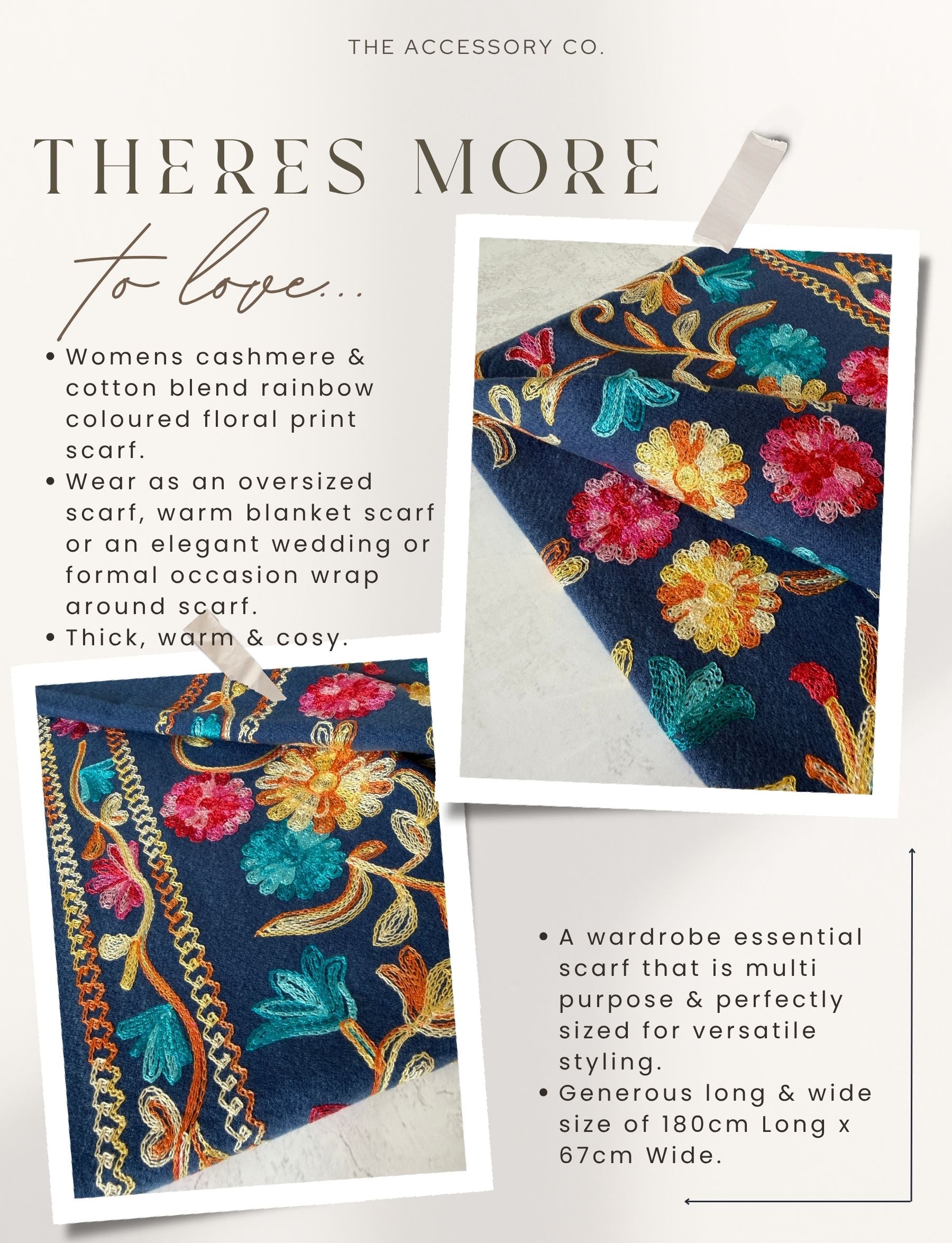 LARGE ROYAL BLUE FLOWER PRINT CASHMERE COTTON BLEND WINTER SHAWL BLANKET SCARF