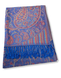 LARGE ROYAL BLUE MULTI COLOUR PAISLEY PASHMINA SHAWL SCARF WRAP