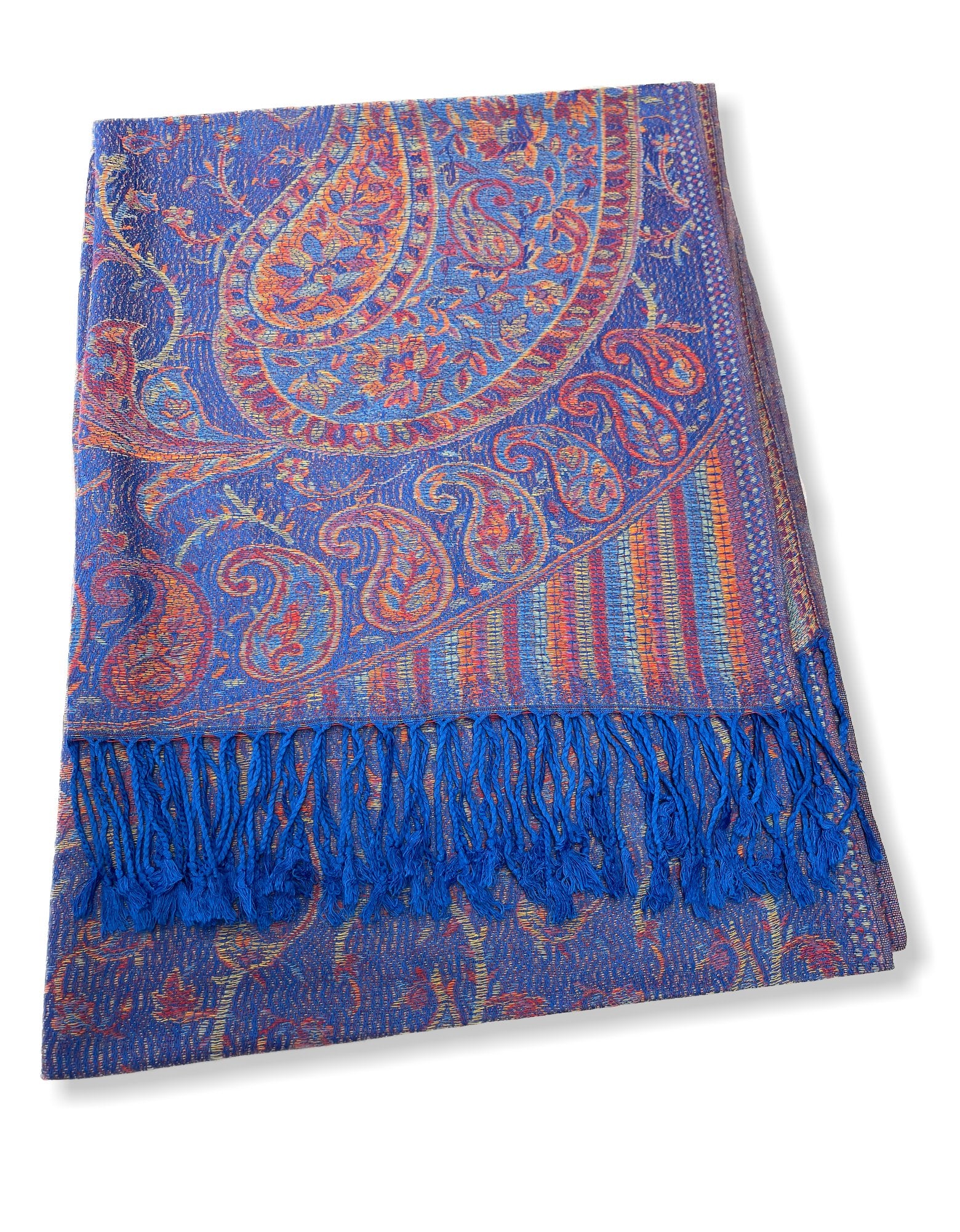 LARGE ROYAL BLUE MULTI COLOUR PAISLEY PASHMINA SHAWL SCARF WRAP