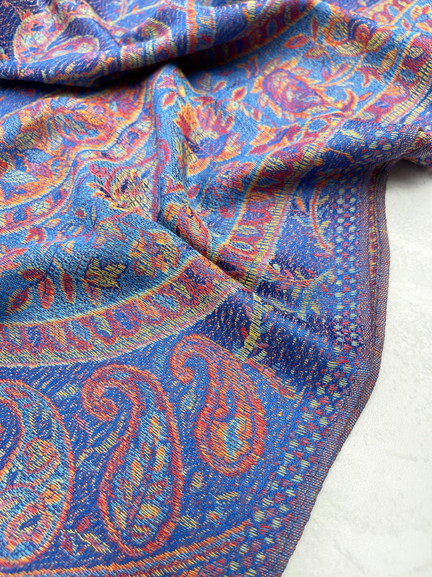 LARGE ROYAL BLUE MULTI COLOUR PAISLEY PASHMINA SHAWL SCARF WRAP