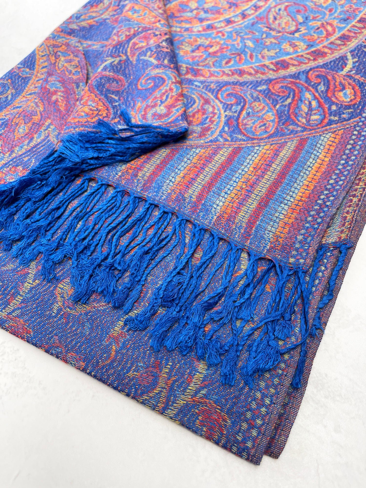 LARGE ROYAL BLUE MULTI COLOUR PAISLEY PASHMINA SHAWL SCARF WRAP