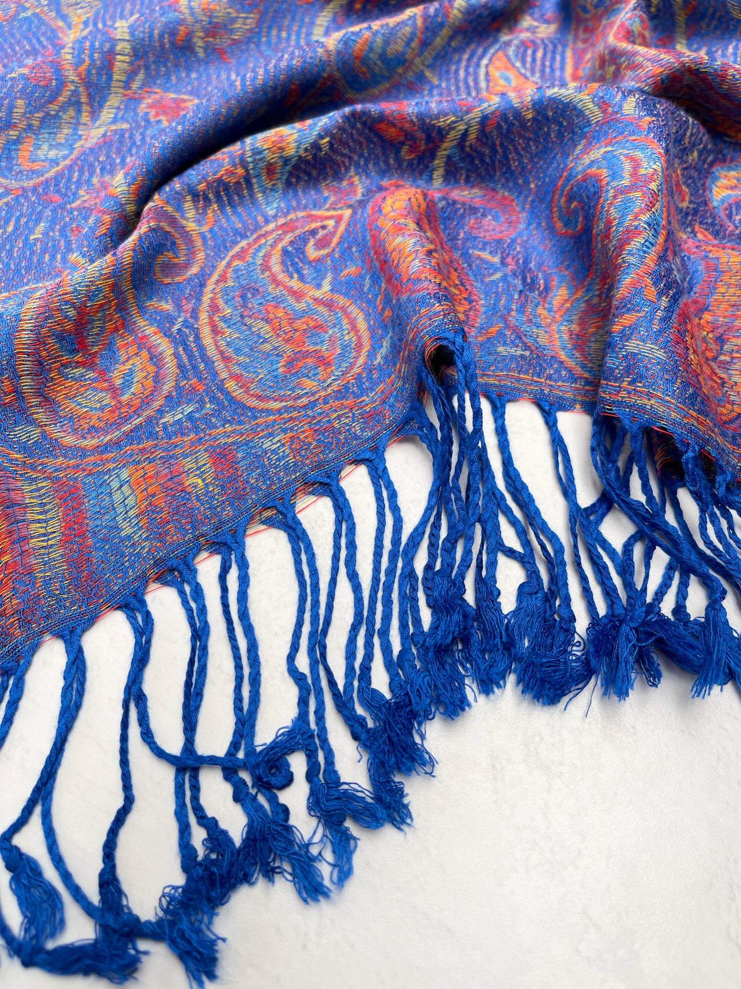 LARGE ROYAL BLUE MULTI COLOUR PAISLEY PASHMINA SHAWL SCARF WRAP