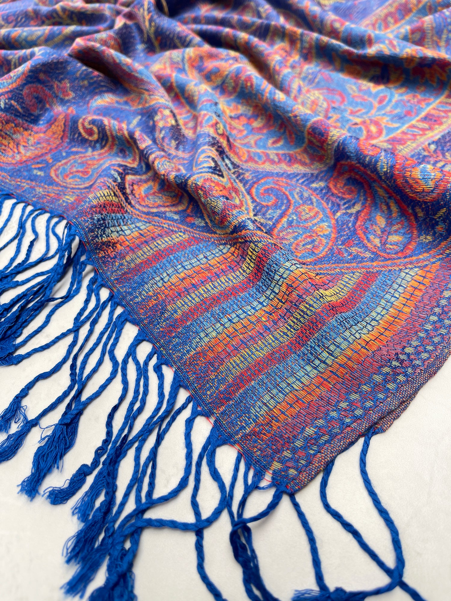 LARGE ROYAL BLUE MULTI COLOUR PAISLEY PASHMINA SHAWL SCARF WRAP