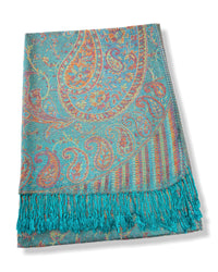 LARGE TEAL MULTI COLOUR PAISLEY PASHMINA SHAWL SCARF WRAP