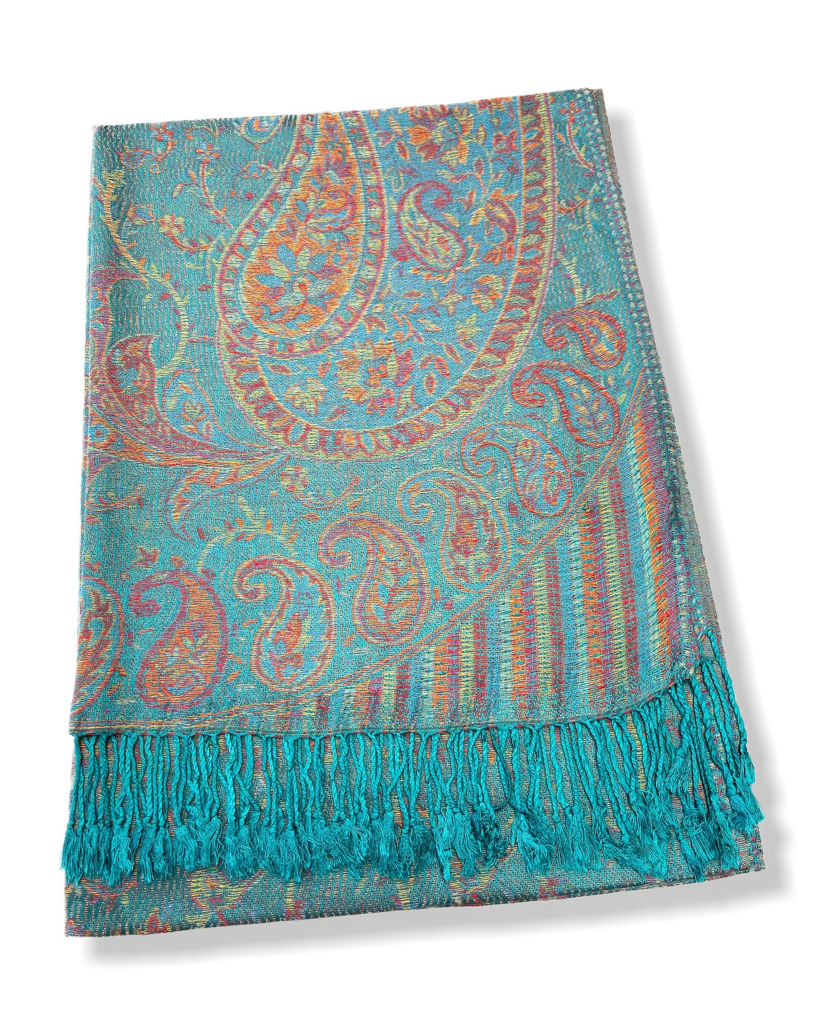 LARGE TEAL MULTI COLOUR PAISLEY PASHMINA SHAWL SCARF WRAP