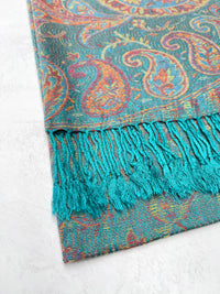 LARGE TEAL MULTI COLOUR PAISLEY PASHMINA SHAWL SCARF WRAP