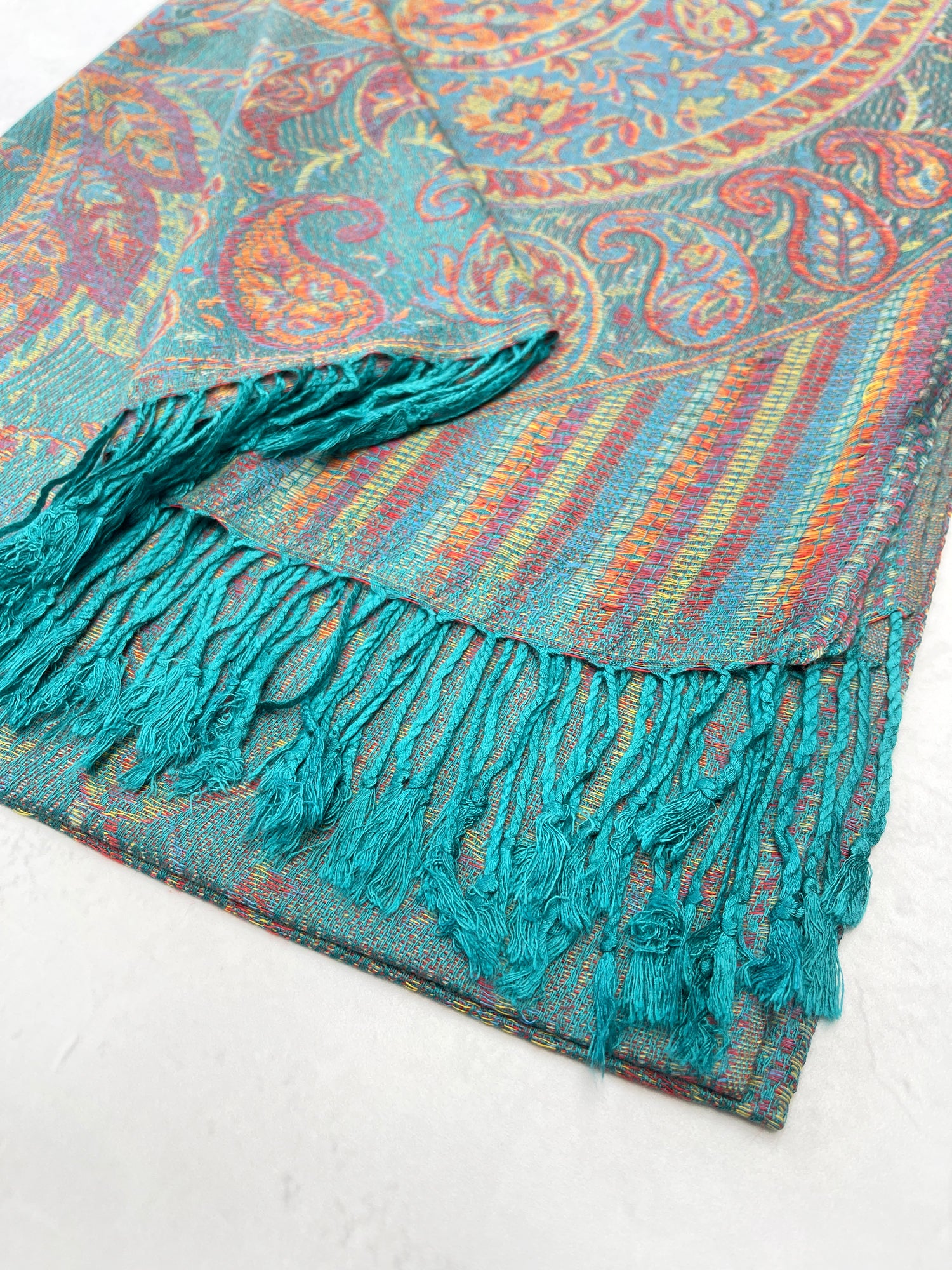 LARGE TEAL MULTI COLOUR PAISLEY PASHMINA SHAWL SCARF WRAP