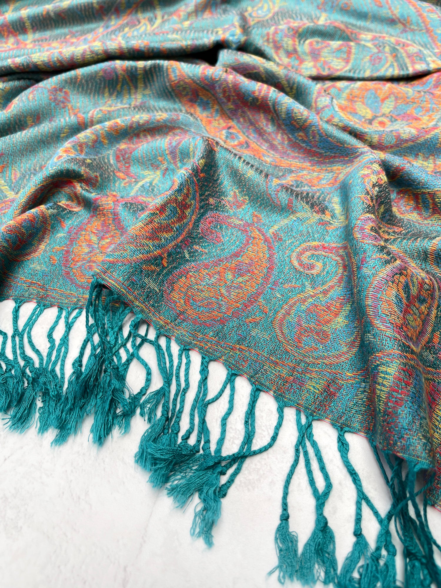 LARGE TEAL MULTI COLOUR PAISLEY PASHMINA SHAWL SCARF WRAP