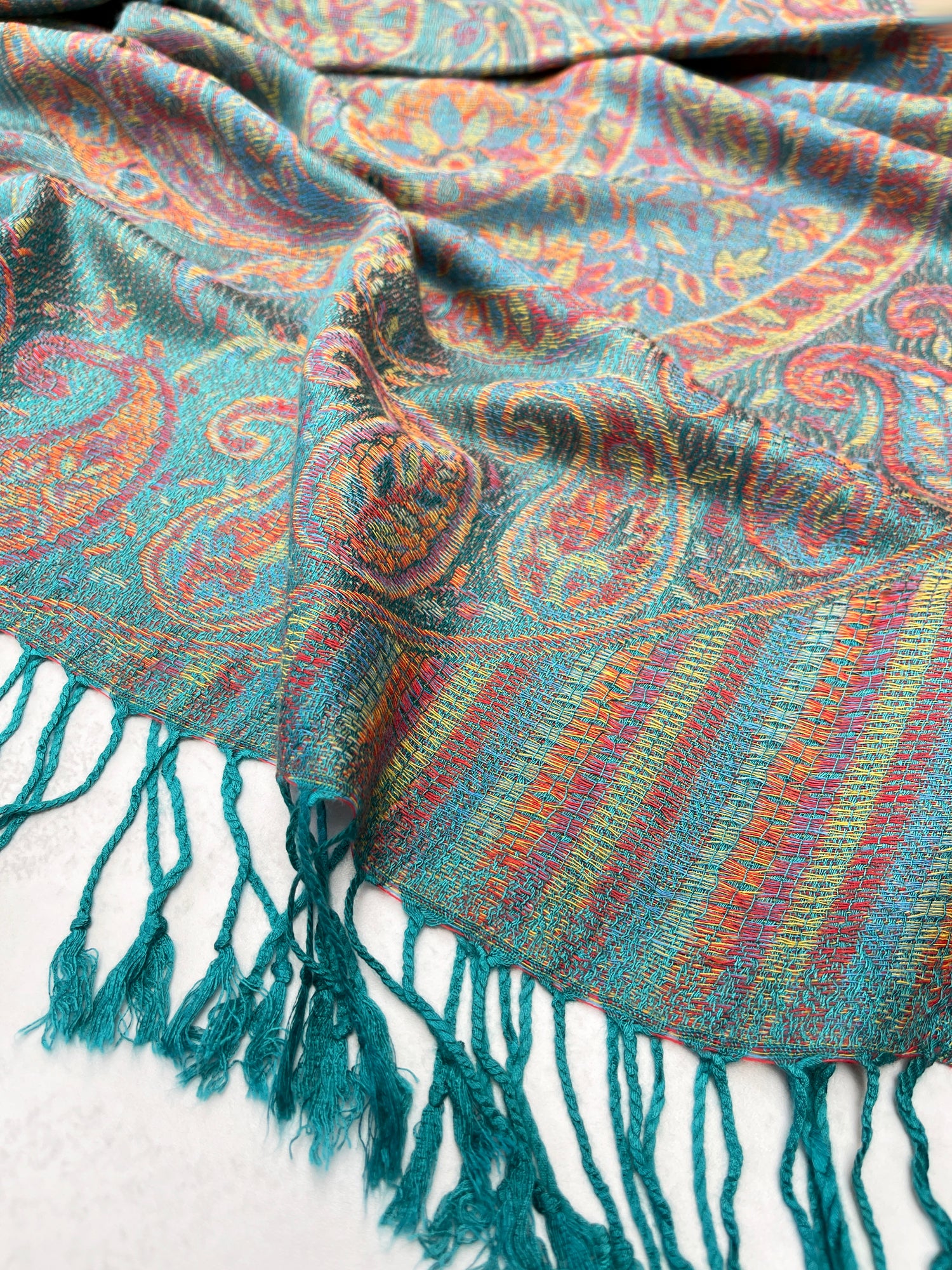 LARGE TEAL MULTI COLOUR PAISLEY PASHMINA SHAWL SCARF WRAP