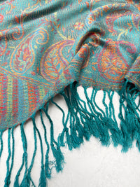 LARGE TEAL MULTI COLOUR PAISLEY PASHMINA SHAWL SCARF WRAP
