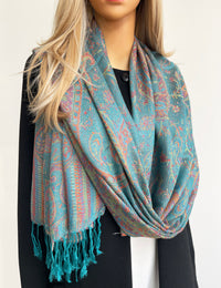 LARGE TEAL MULTI COLOUR PAISLEY PASHMINA SHAWL SCARF WRAP