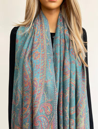 LARGE TEAL MULTI COLOUR PAISLEY PASHMINA SHAWL SCARF WRAP