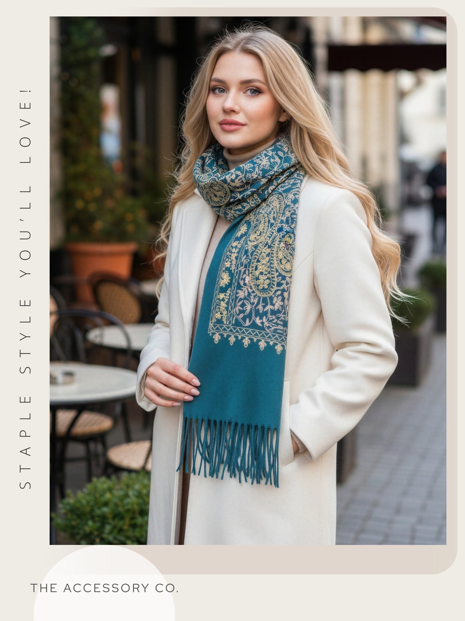 LARGE TEAL PAISLEY CASHMERE COTTON BLEND WINTER SHAWL BLANKET SCARF - A-SHU.CO.UK