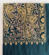 LARGE TEAL PAISLEY CASHMERE COTTON BLEND WINTER SHAWL BLANKET SCARF - A-SHU.CO.UK