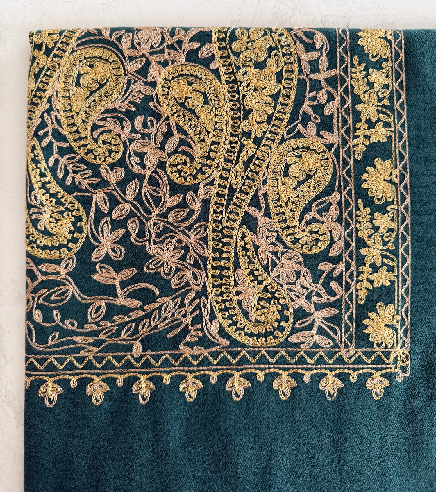 LARGE TEAL PAISLEY CASHMERE COTTON BLEND WINTER SHAWL BLANKET SCARF - A-SHU.CO.UK