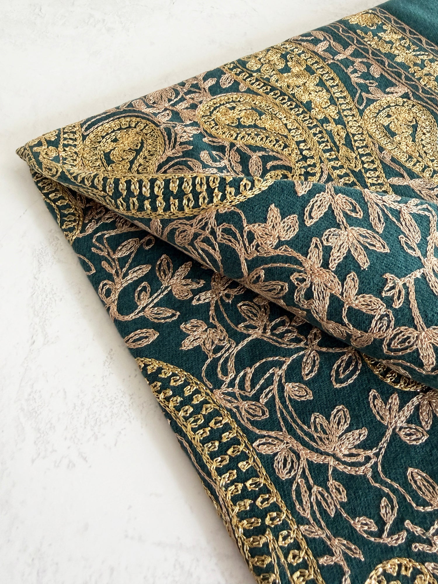 LARGE TEAL PAISLEY CASHMERE COTTON BLEND WINTER SHAWL BLANKET SCARF - A-SHU.CO.UK